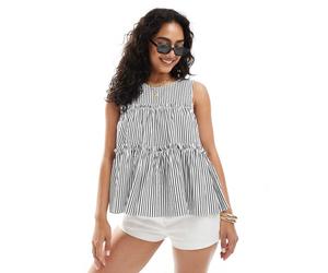 Object - Top peplo con arricciature bianco e nero a righe-Multicolore 38