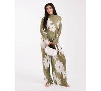 Object - Top plissé a maniche lunghe verde oliva a fiori in coordinato 36