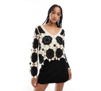 Object - Top premium a maniche lunghe all'uncinetto monocromatico-Bianco 38-40