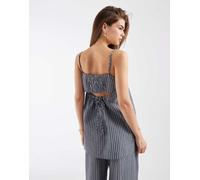 Object - Top senza maniche con scollo squadrato e allacciatura sul retro blu a righe in coordinato-Blu navy 36