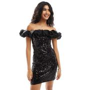 Object - Vestito corto nero con paillettes e spalline con volant 40-42