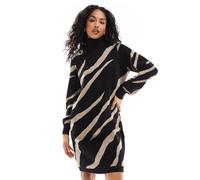 Object - Vestito in maglia con stampa astratta zebrata e collo alto-Nero 44-46