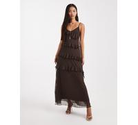 Object - Vestito lungo a canottiera in rete con volant marrone cioccolato 40-42