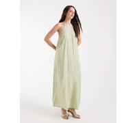 Object - Vestito lungo allacciato al collo testurizzato verde salvia con ricamo 40
