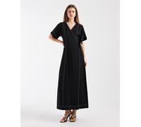 Object - Vestito lungo avvolgente nero con cuciture a contrasto color crema 34