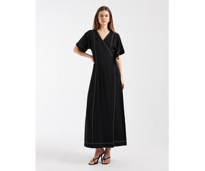 Object - Vestito lungo avvolgente nero con cuciture a contrasto color crema 42