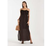 Object - Vestito lungo con spalline sottili color cioccolato testurizzato con volant a strati-Marrone 42