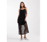 Object - Vestito lungo nero con spalline sottili, motivo floreale e paillettes 38-40