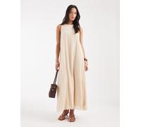 Object - Vestito lungo senza maniche color crema plissè stropicciato a trapezio-Bianco 36