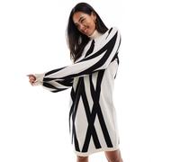 Object - Vestito maglia accollato color crema con stampa monocromatica-Multicolore 44-46