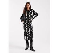 Object - Vestito midi in maglia monocromatico con stampa astratta-Nero 38-40