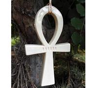 Objet Magique Croce Ankh - o croce di vita - amuleto egiziano ancestrale ad alto potere vibratorio. Ceramica. Realizzato a mano, alta qualità (bianco rotto)