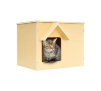 Objoy - Cuccia per gatti da esterno, rifugio per gatti randagi, in legno, robusta, impermeabile e isolata, con porta di fuga (un gatto)