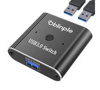 Oblinple Switch USB 3.0 Bidirezionale, Alluminio Switch KVM 2 Porte 2 in 1 Out (1 in 2 Out), Interruttore di Commutatore USB 2 PC con 2 cavi USB 3.0 per Computer, Stampanti, Scanner, Tastiera, Mouse