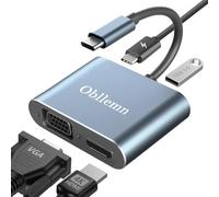 Obllemn Adattatore USB C a HDMI VGA, 4 K a 30 Hz 4 in 1 USB C multiporta adattatore Thunderbolt 3 a HDMI VGA con USB 3.0 Porta dati,PD 100 W porta, A-dattatore U SB C a V-GA per MacBook Pro/Air