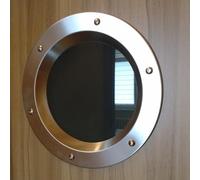 Oblò in acciaio inossidabile INOX rettificato per porte, diametro 350mm, vetro trasparente, dadi a colletto.