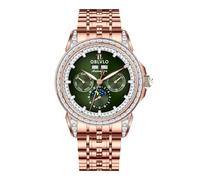 OBLVLO GCM-MUT Orologio da uomo di lusso in acciaio inossidabile 316L con fasi lunari con lunetta con diamanti multifunzione 24 ore, Gcm-mut-pgps, Moderno