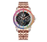 OBLVLO - Orologio automatico da uomo in acciaio inossidabile 316L con fase lunare e lunetta diamantata, 24 ore, multifunzionale, orologio meccanico da polso GCM-MUT, GCM-MUT-PCBPS, Moderno