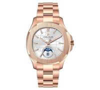OBLVLO Orologio da uomo alla moda con sfera quadrata quadrante fase luna rabbia automatica di lusso in acciaio inossidabile 316L braccialetto luminoso in oro rosa orologi meccanici FM-SL-DD