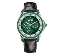 OBLVLO Orologio da uomo di lusso con lunetta diamantata 24 ore multifunzione meccanico automatico fasi lunari cinturino in pelle GCM GCM-MUT, GCM-MUT-YGBL, moderno