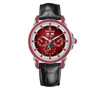 OBLVLO Orologio da uomo di lusso con lunetta diamantata 24 ore multifunzione meccanico automatico fasi lunari cinturino in pelle GCM GCM-MUT, GCM-MUT-YRBL, moderno