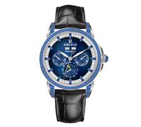 OBLVLO Orologio da uomo di lusso con lunetta diamantata 24 ore multifunzione meccanico automatico fasi lunari cinturino in pelle GCM GCM-MUT, GCM-MUT-YLBL, moderno