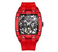 OBLVLO Top Brand Orologio sportivo per uomo Tonneau Skeleton Orologio in fibra di carbonio Orologio meccanico automatico Cinturino in gomma Orologi EM-ST (EM-ST-RBR1)