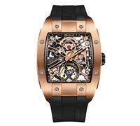 OBLVLO Top Brand Orologio sportivo per uomo Tonneau Skeleton Orologio in fibra di carbonio Orologio meccanico automatico Cinturino in gomma Orologi EM-ST (EM-ST-PBB1)