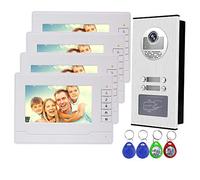 OBO HANDS Kit da 7 "RFID Cablato 4 Monitor Interni + 700TVL IR Telecamera Esterna per Visione Notturna Supporto ad Alta Risoluzione 500 Utenti RFID per 4 Appartamenti/Famiglie