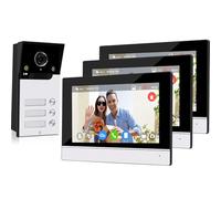 OBO HANDS Tuya Multifamiliare Videocitofono WiFi 4 Fili Kit Smart,7''Monitor Touchscreen con 1080P Campanello Telecamera Esterno Cablata (per 3 Familiare)