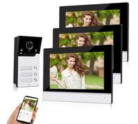 OBO HANDS Videocitofono 4 Fili con 3 Monitor e Pulsantiera a 3 Tasti | Telecamera AHD 2 MP, visione notturna 3 m, memoria locale e controllo tramite app TUYA su WiFi 2,4 GHz