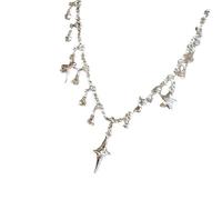 Obotsnoi Collana leggera con ciondolo a forma di stella a quattro lune, gioielli regalo per amore e amicizia, catena da 40 cm con estensione di 5 cm, gioielli alla moda a quattro punte, Misura unica