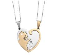 Obotsnoi Collana simbolica per amanti dei gattini, in acciaio e metallo, con ciondolo abbinato, gioielli per coppie, anniversari, amore, gattino, coppia, collana di giunzione, Misura unica, come