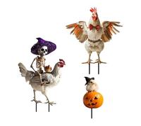 Obotsnoi Decorazione esterna di Halloween Pali da giardino a forma di gallo antiruggine Arte in ferro battuto per miglioramento del paesaggio stagionale Confezione da 3 sculture da giardino in ferro