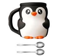 Obotsnoi Portabicchieri a forma di pinguini con manico antigelo e scomparto per caramelle segreto, doppio cucchiaio, pinguini, strumento per dessert a tema