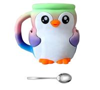 Obotsnoi Portabicchieri a forma di pinguini con manico antigelo e scomparto per caramelle segreto, doppio cucchiaio, pinguini, strumento per dessert a tema