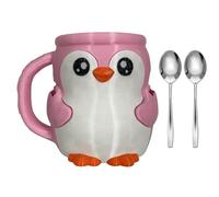 Obotsnoi Portabicchieri a forma di pinguini con manico antigelo e scomparto per caramelle segreto, doppio cucchiaio, pinguini, strumento per dessert a tema