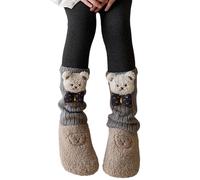 Obotsnoi Scaldamuscoli in pile a righe per ragazze antivento caldo design morbido cotone elastico polsini freddi pantaloni foderati in pile calzini di cotone per ragazze, grigio, M