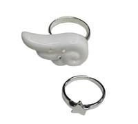 Obotsnoi Set di 2 anelli alla moda celestiali ali e stelle, design moderno in lega, comodi da indossare, gioielli da regalo, set di anelli impilabili alla moda per le donne