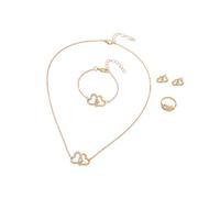 Obotsnoi Set di gioielli con collana e bracciale rigido a forma di cuore con radice e cuore, 4 pezzi, set di gioielli per anniversario, amore, data, doppio cuore, One Size, come descritto, come