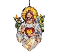 Obotsnoi Vetrate colorate da appendere alla finestra di Gesù, acchiappasole, decorazioni per giardino, casa, inaugurazione della casa, regalo di Gesù, vetrate colorate, appendi-sole