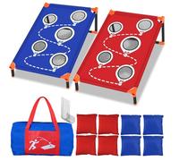 OBOVO Cornhole Game, Set di lancio di fori di mais con cornice in PVC, 8 pouf e borsa per il trasporto per cortile, prato, giochi in spiaggia, campeggio, buco di mais, giochi all'aperto, rosso