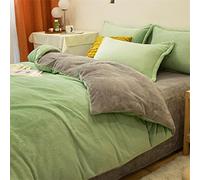 Obrand Copripiumino Set 4 Pezzi Copri Piumino,Tessuto Invernale Double Face in Flanella più Velluto Spesso in Pile Termico Caldo Accogliente Set Letto Matrimoniale-Verde A_180x220cm