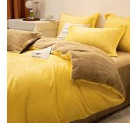 Obrand Set Copripiumino 4 Pezzi con Lenzuolo Federa,Tessuto Invernale Double Face in Flanella più Velluto Spesso in Pile Termico Caldo Accogliente Set Letto Matrimoniale-Giallo C_220x240cm