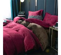 Obrand Set Copripiumino 4 Pezzi con Lenzuolo Federa,Tessuto Invernale Double Face in Flanella più Velluto Spesso in Pile Termico Caldo Accogliente Letto Matrimoniale Set-Rosso A_180x220cm