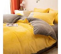 Obrand Set Copripiumino 4 Pezzi con Lenzuolo Federa,Tessuto Invernale Double Face in Flanella più Velluto Spesso in Pile Termico Caldo Accogliente Set Letto Matrimoniale-Giallo B_180x220cm