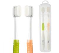 OBrush Spazzolino morbido per denti e gengive sensibili, 20.000 micro setole nano sottili per adulti, incinte e anziani, confezionato in custodia portatile, colore verde beige confezione da 2