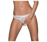 Tanga Aperto Bianco con Fiocchi e Ricamo Floreale - Obsessive Alabastra - L/XL