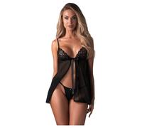 Obsessive Blomentis - completo babydoll in pizzo (nero) - M/L