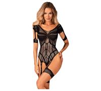 Body in rete a maglia provocante con apertura e dettagli sexy (nero) - Taglia Unica S/M/L